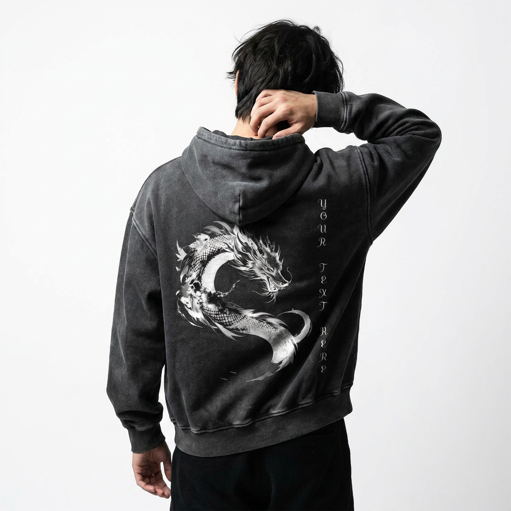 Oversized Snow-Washed Dragon Hoodie